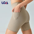 Ribbed High Waist Yoga Shorts Women Fitness Quarter Pants Peach Hip Fast Drying Cycling Lady Gym Sports Shorts