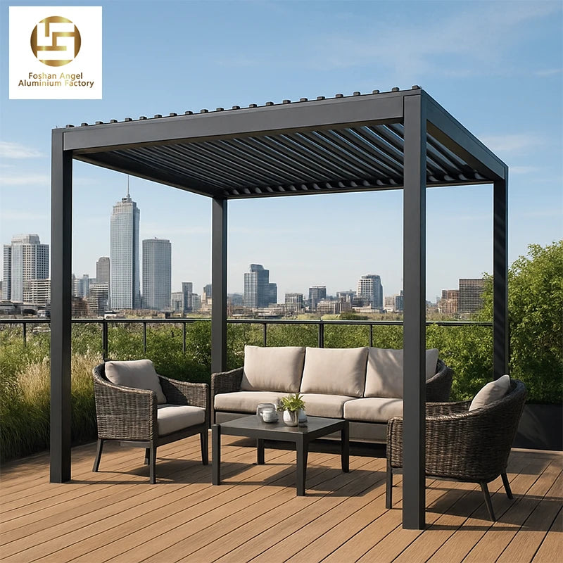 Hot Sale Aluminum Louvered Pergola Retractable Roof Motorized Waterproof Eco-Friendly Balcony Outdoor Sunshade Canopy for Villa