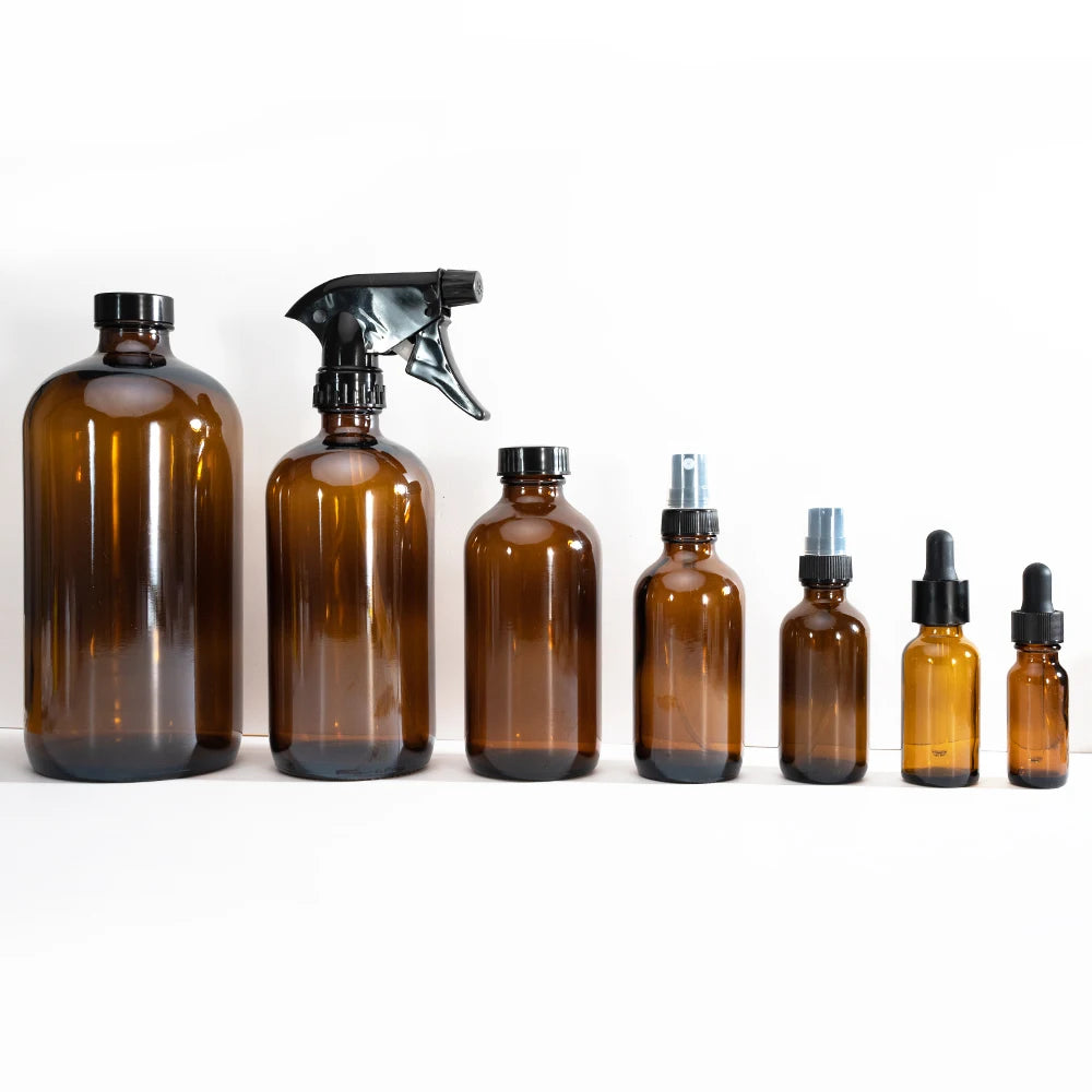 Luxury Empty 1/2oz 1oz 2oz 4oz 8oz 16oz Amber Clear Boston Round Glass Fragrance Body Perfume Mist Spray Essential Oil Bottle