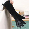 Heat Resistant 19.7" Extra Long Professional Oven Mitts Non-Slip Silicone Grip for BBQ Cooking Baking Grilling (Black)