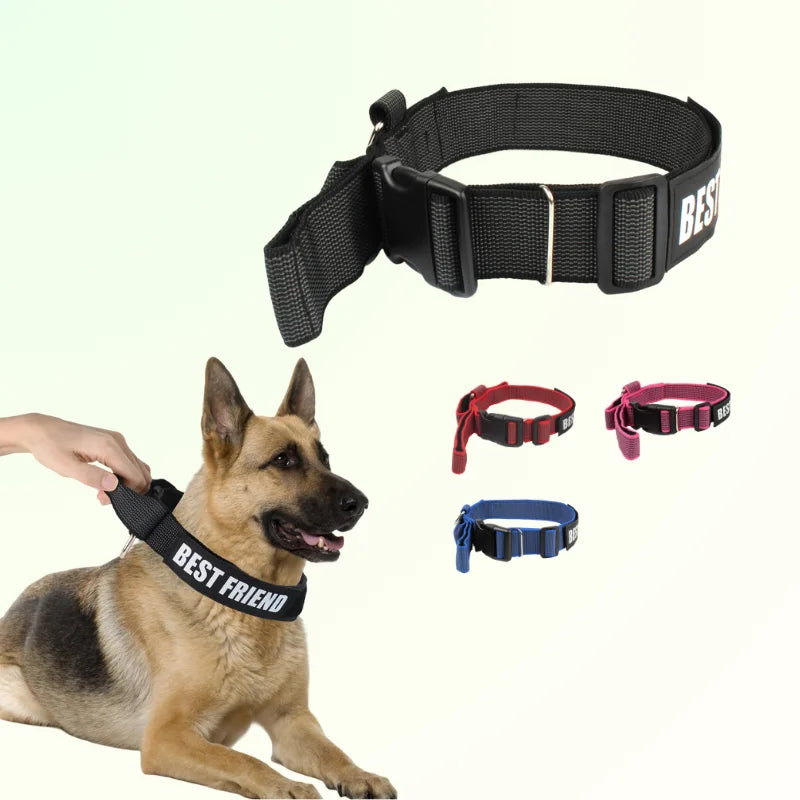 Personalized Logo Nylon Soft Dog Collar Adjustable Solid Tactical Pet Training Collar for Medium Large Dogs MegaBDM