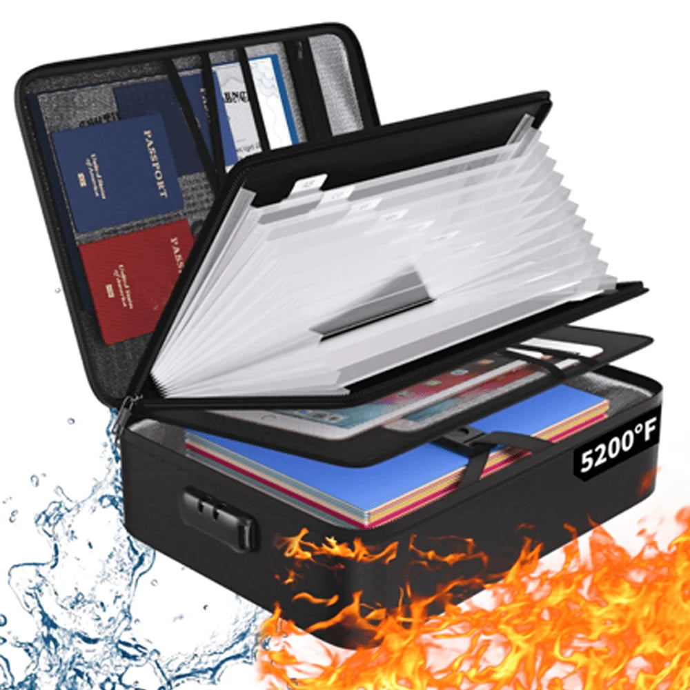 Portable Home Travel Office Safe Bag 4-Layer Important Document Organizer Fireproof Waterproof Zipper Document Box with Lock