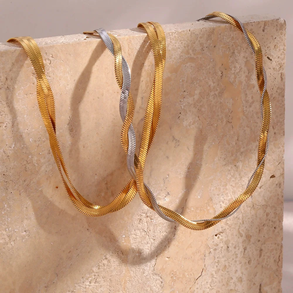 Dropshipping Tarnish Free Jewelry Twisted Snake Chain Choker Necklace PVD Gold Plated Stainless Steel Necklace