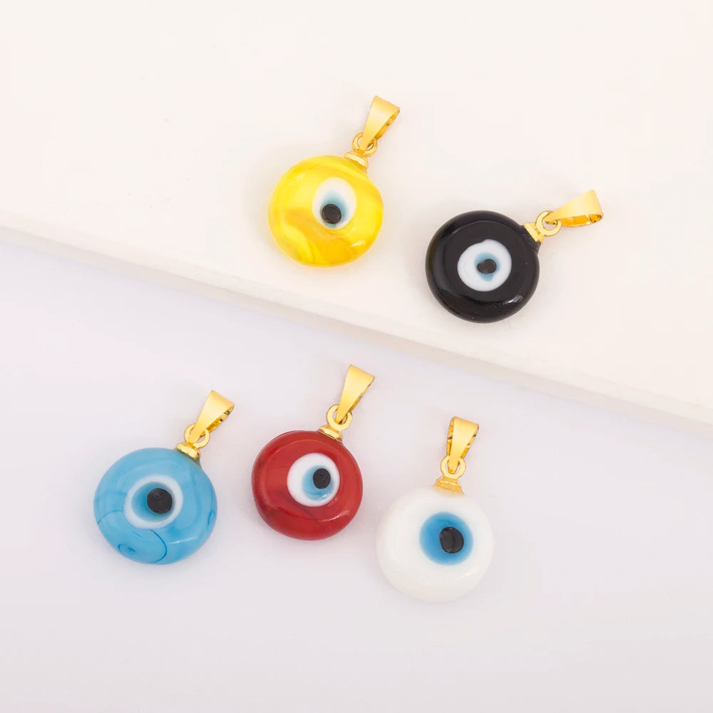 QIKU Wholesale Small Glaze Eye of Evil Oval Hip Hop Minimalistic Gold Plated Chain Pendant for Jewelry Necklace Making