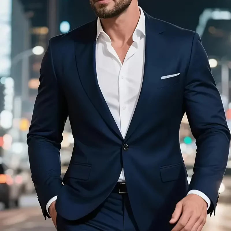 Custom Men's American Style Business Suit Weddings Breathable V-neck Tuxedo Comfortable Double-Breasted Closure Front Polyester MegaBDM