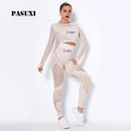 PASUXI Seamless Yoga Set Women Quick Dry Mesh Gym Leggings Sports Running Fitness Long Sleeve Top