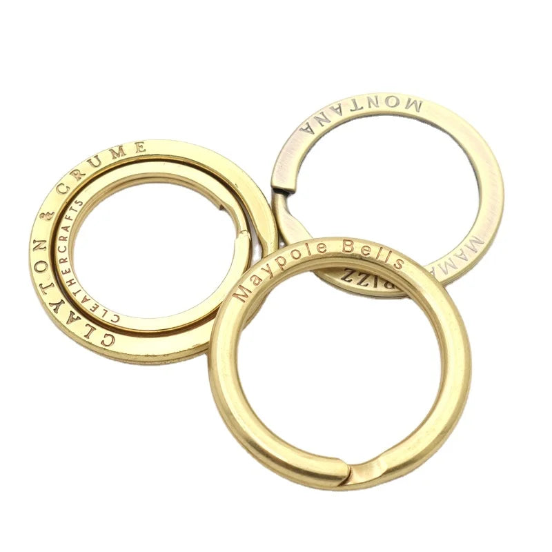 Personalized Key Rings Accessories Brass Fittings Parts Solid Brass Flat Split Ring Custom Keychain O Rings with Etch logo