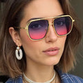 Custom Logo 2025 Fashion Vintage Punk Pilot Sun Glasses UV400 Gradient Shades Metal Double Bridges Square Sunglasses for Women