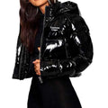Customised Winter Women's Bomber Hooded Reversible Waterproof Knitted Nylon Shiny Metallic Sequined Feathers Linen Wool Crop Top