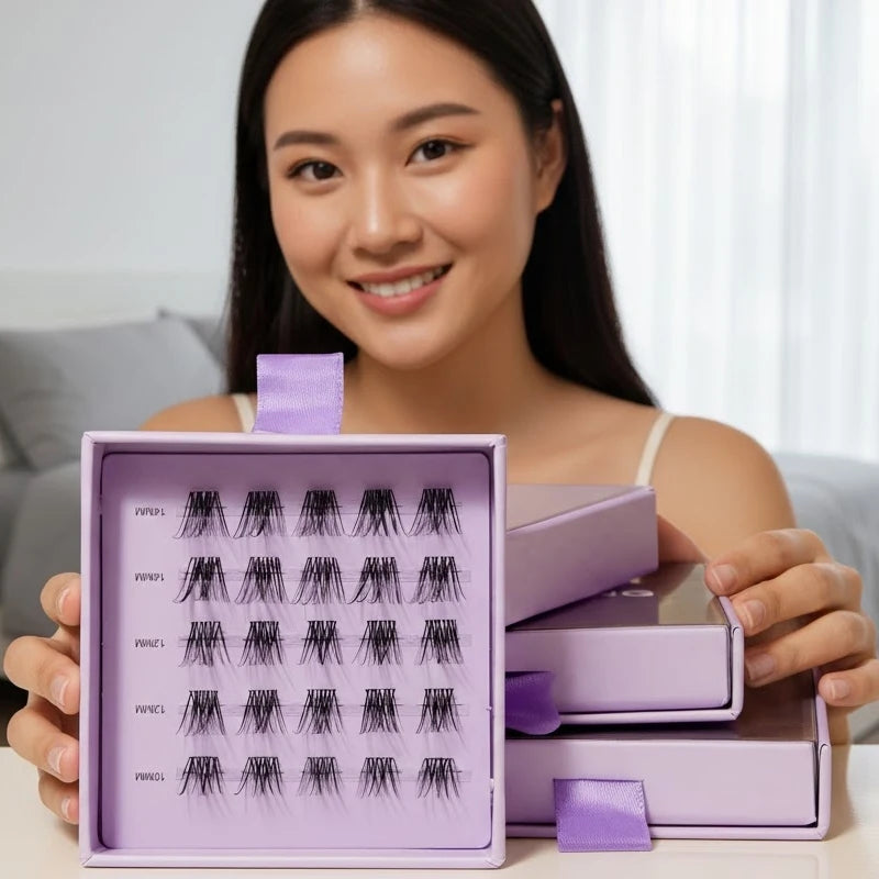 2026 New Self-Adhesive PBT Cluster Lashes Kit Handmade Individual Mix for Natural Cruelty-Free 3D Effect DIY Eyelash Cluster