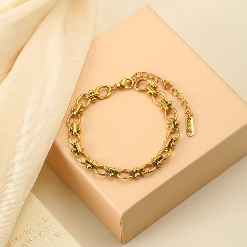Dreamshow Fashion Chain Bracelets Women Hand Made 18k Gold Plated Stainless Steel Jewelry