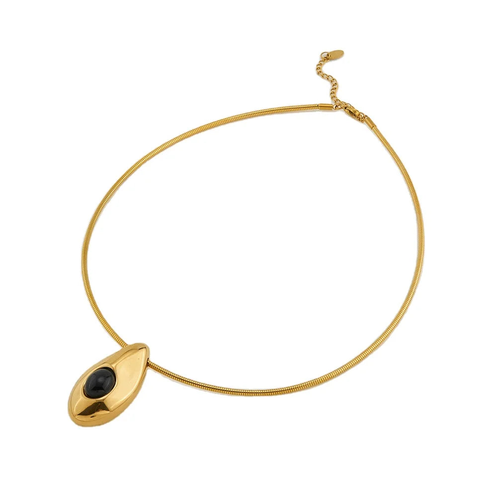 Latest 18K Gold Plated Stainless Steel Jewelry Snake Chain WaterDrop Agate Pendant Necklace Choker Waterproof Necklace P243475