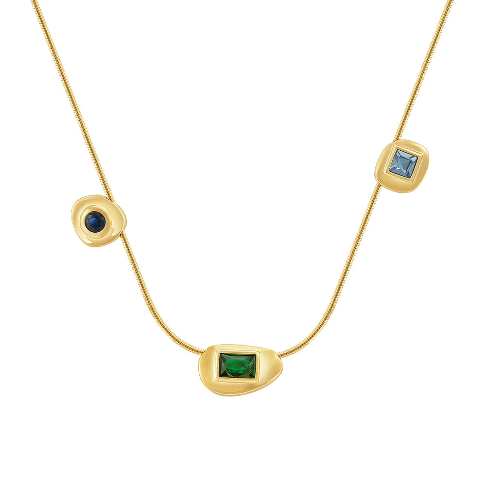 Latest 18K Gold Plated Brass Jewelry Round Snake Chain Colorful Zircon Charms Hypoallergenic for Women Gifts Necklace P243463