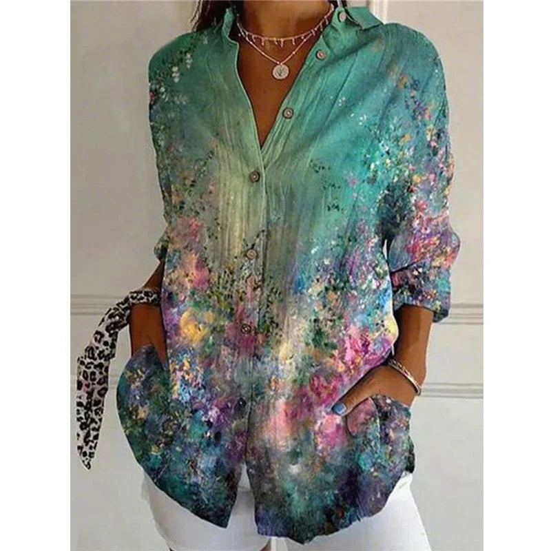 2025 Summer New Arrivals Women's Long-sleeve Shirts Trendy Long-length Shirts with 3D Printed Patterns