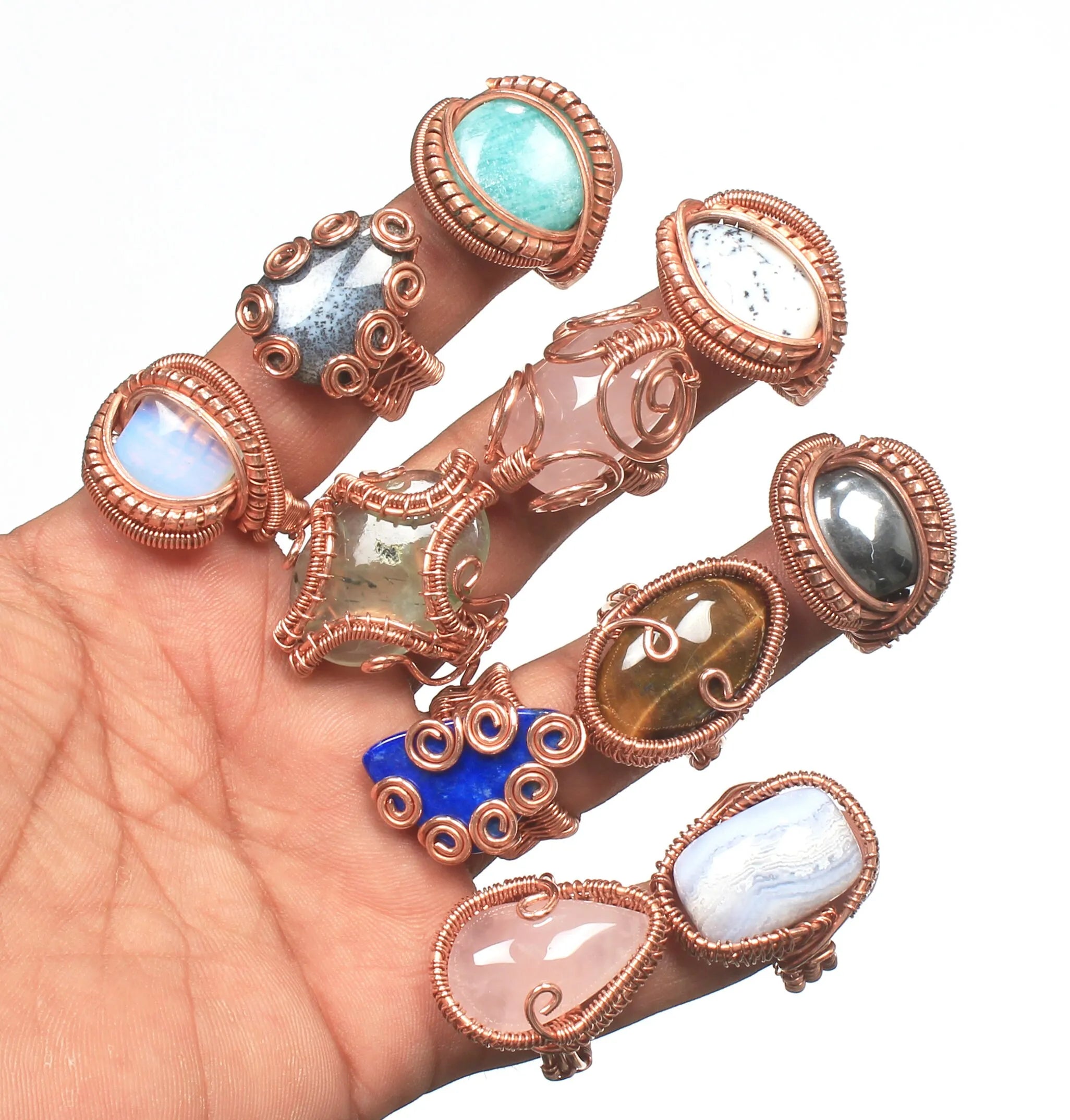 Silver Plated Bezel Setting Fashion Jewelry Wholesale Religious Women's Brass Copper Wire Gemstone Crystal Macrame Statement