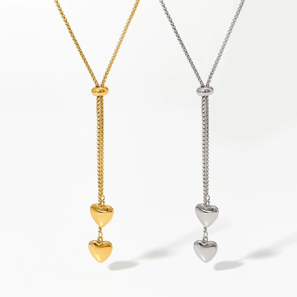 Elegant Adjustable Lariat Stainless Steel Necklace Dainty Heart Pendant Box Chain Necklaces for Women Romantic Jewelry