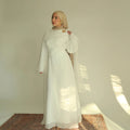 2026 Crinkle Fabric Charm Elegant Cape Dress with Brooch Solid Color Flowy Modest Dress Abaya Dubai Women Muslim Abaya Dress