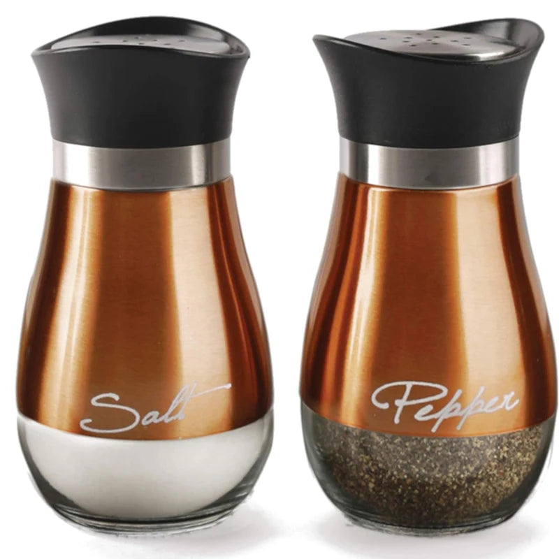 Adjustable Holes Spice Salt Shaker Elegant Perfect Dispenser Set Stainless Steel Seasoning  Jars Glass Salt and Pepper Shakers