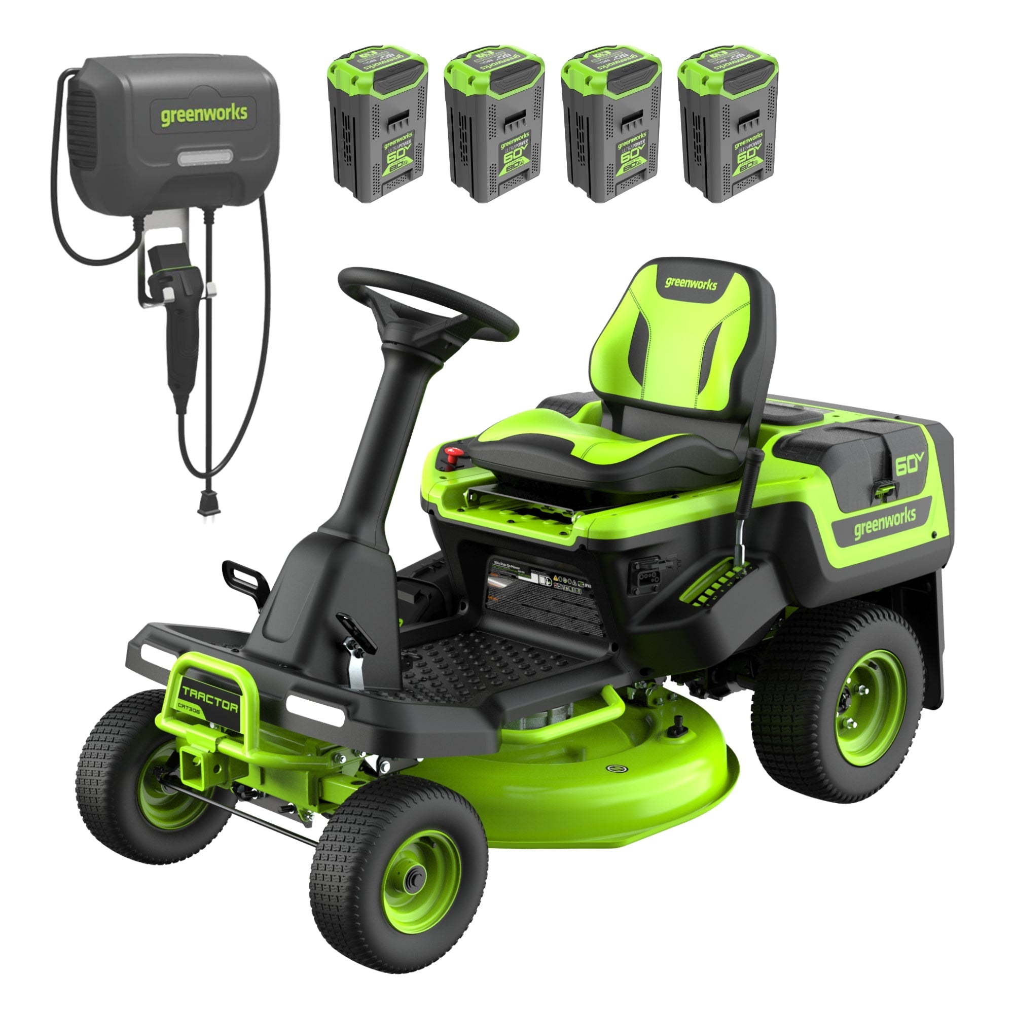 60V 30" CrossoverT Riding Lawn Tractor with (4) 8.0 Ah Batteries and 600-Watt Charger, CRT3062 MegaBDM