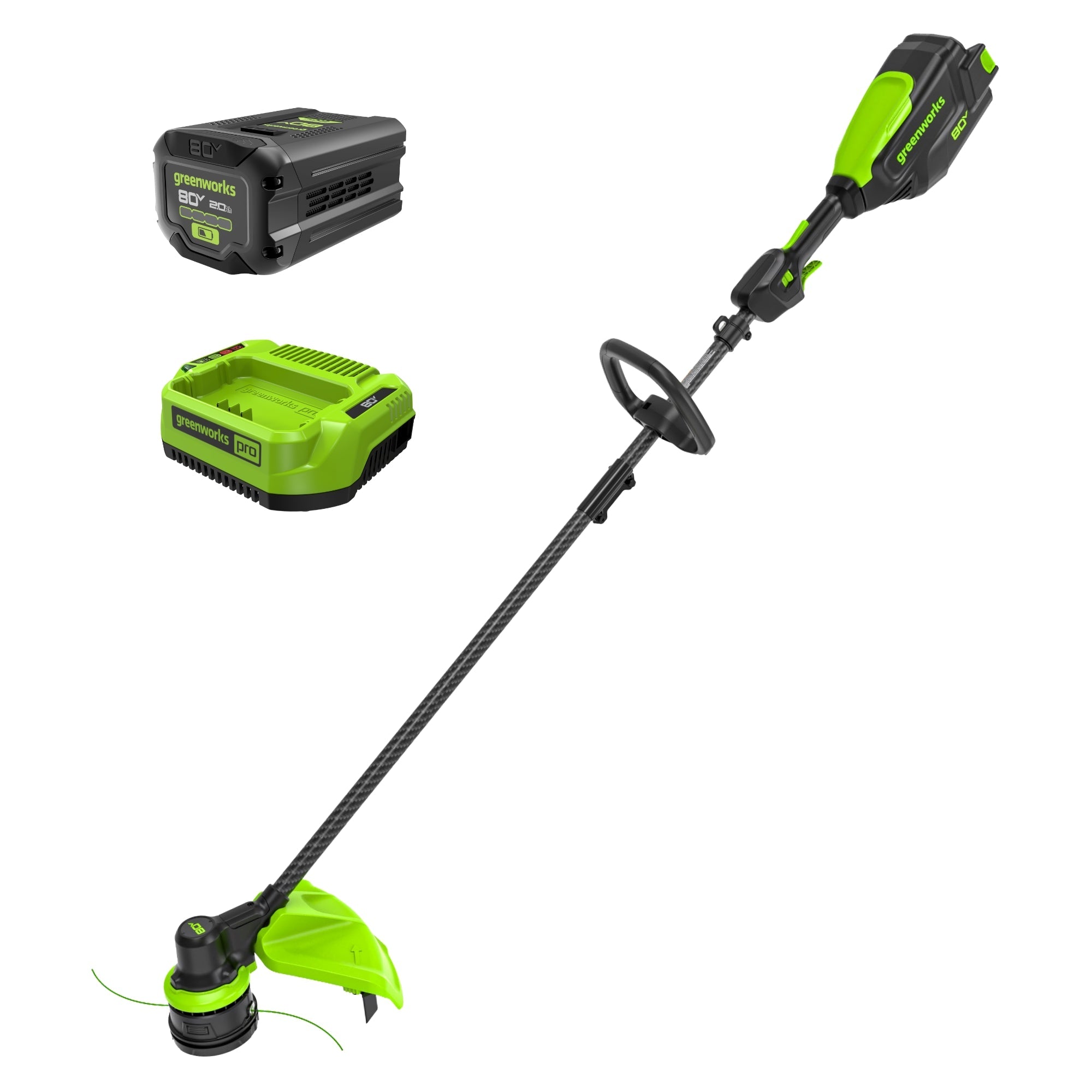 80V Cordless 16" Brushless Carbon Fiber String Trimmer: 2.0 Ah Battery and Charger MegaBDM