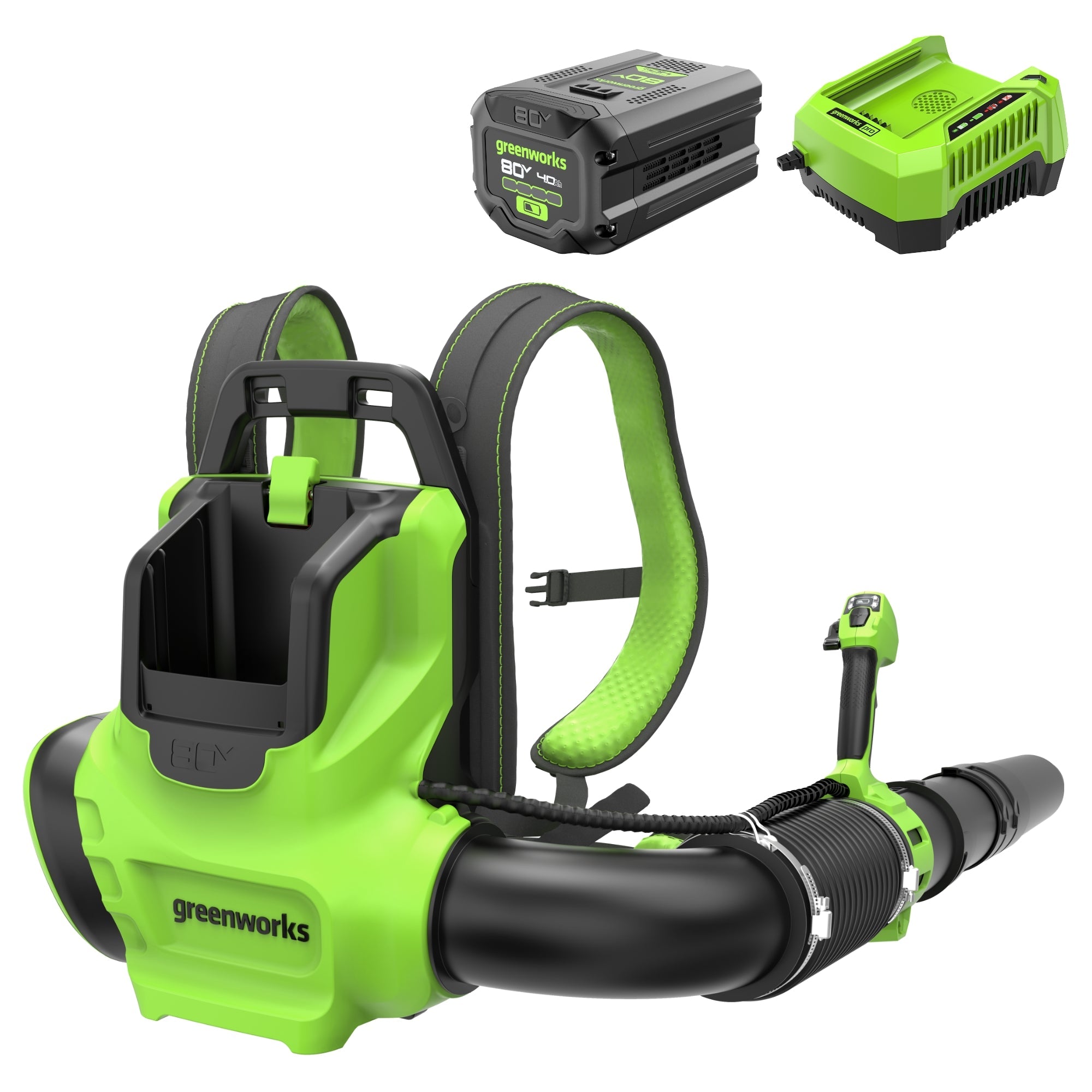 80V 750CFM Cordless Battery Single Port Backpack Blower, 4Ah Battery and Charger MegaBDM