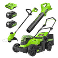 48V (24V x 2) 17" Push Cordless Lawn Mower, 320CFM Leaf Blower and 12" String Trimmer Combo Kit: (2) 4.0 Ah USB Batteries MegaBDM