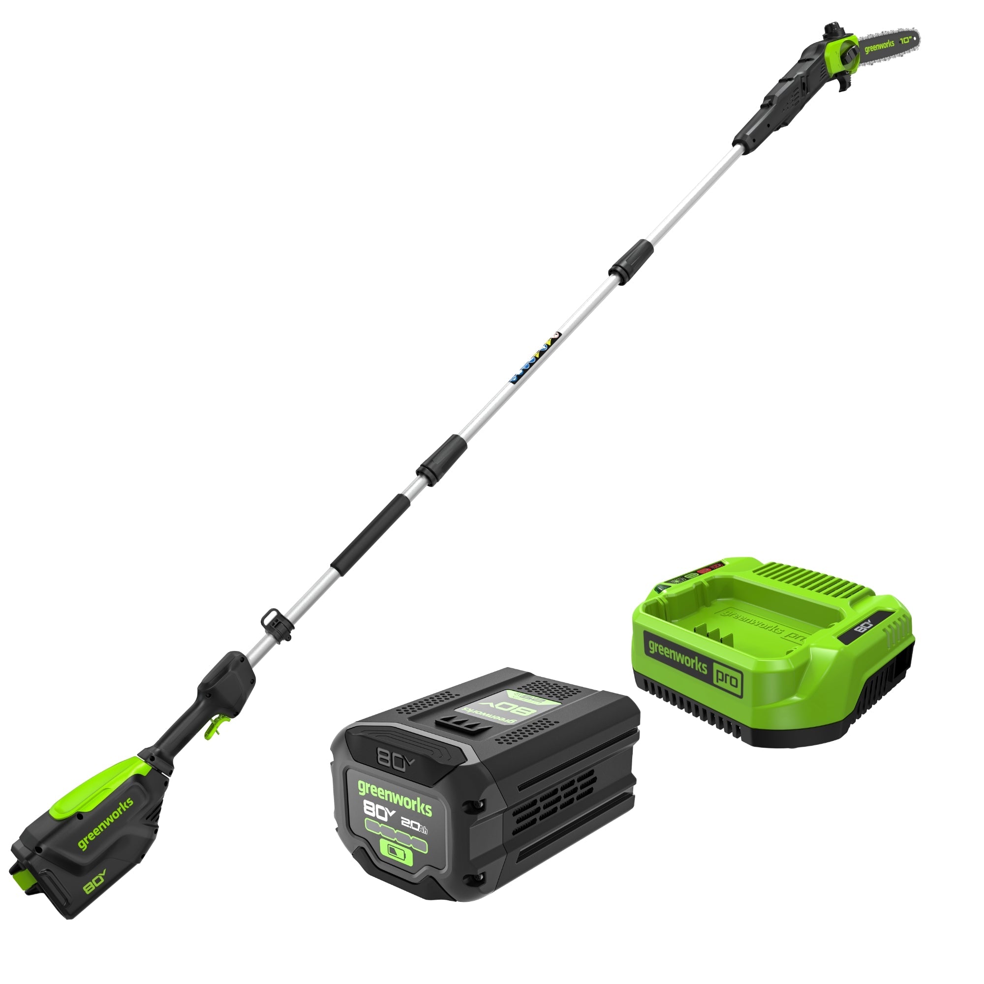 80V Pro 10" Cordless Battery Pole Saw: 2.0 Ah Battery and Charger MegaBDM