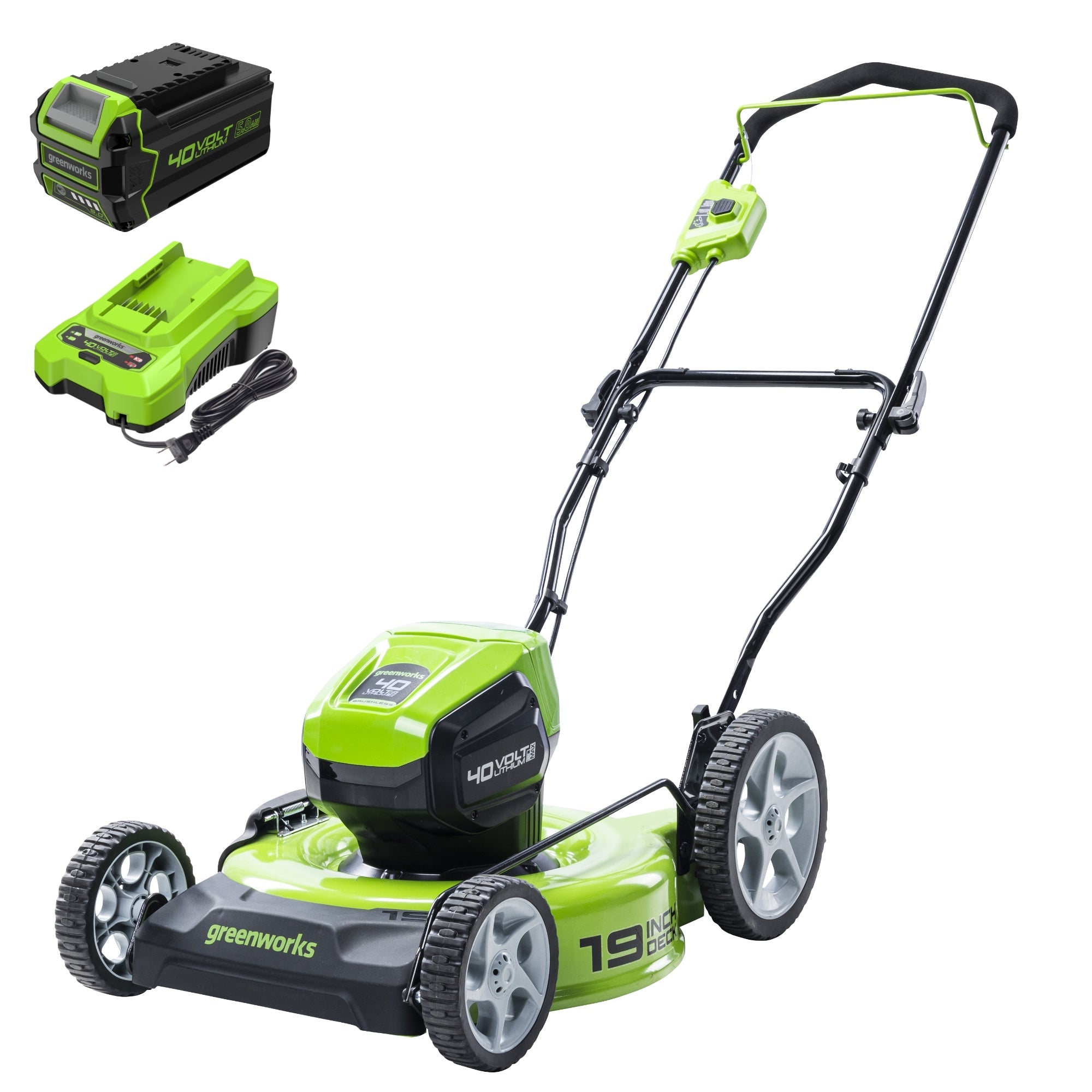 40V 19" Cordless Battery Push Lawn Mower: 5.0 Ah Battery and Charger, LM1934 MegaBDM