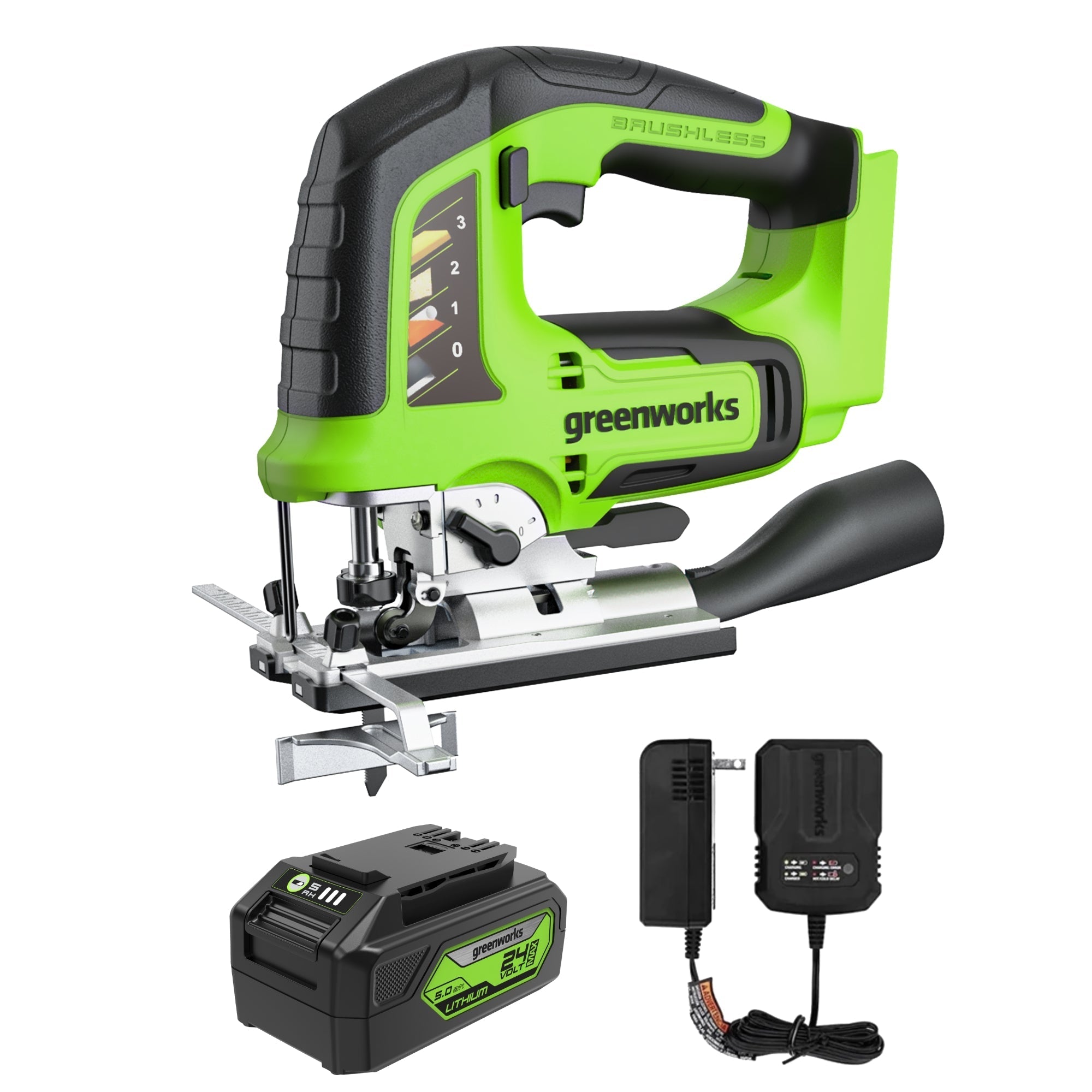 24V Cordless Battery Jig Saw: 4.0 Ah USB Battery and Charger MegaBDM