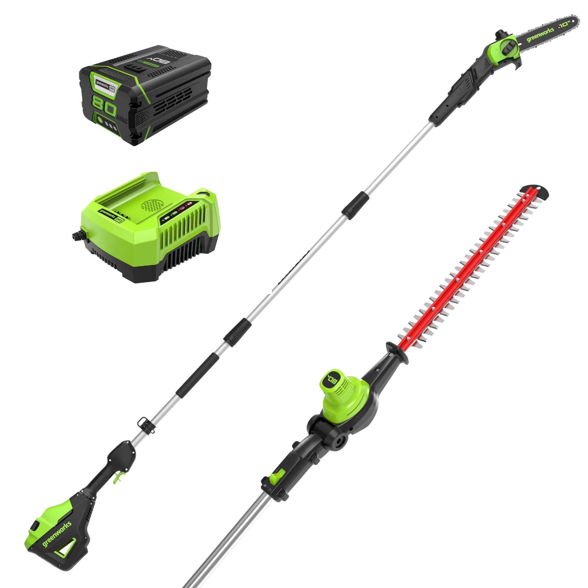 80V 20" Cordless Battery Pole Hedge and 10" Pole Saw Combo Kit: 2.0 Ah Battery and Rapid Charger MegaBDM