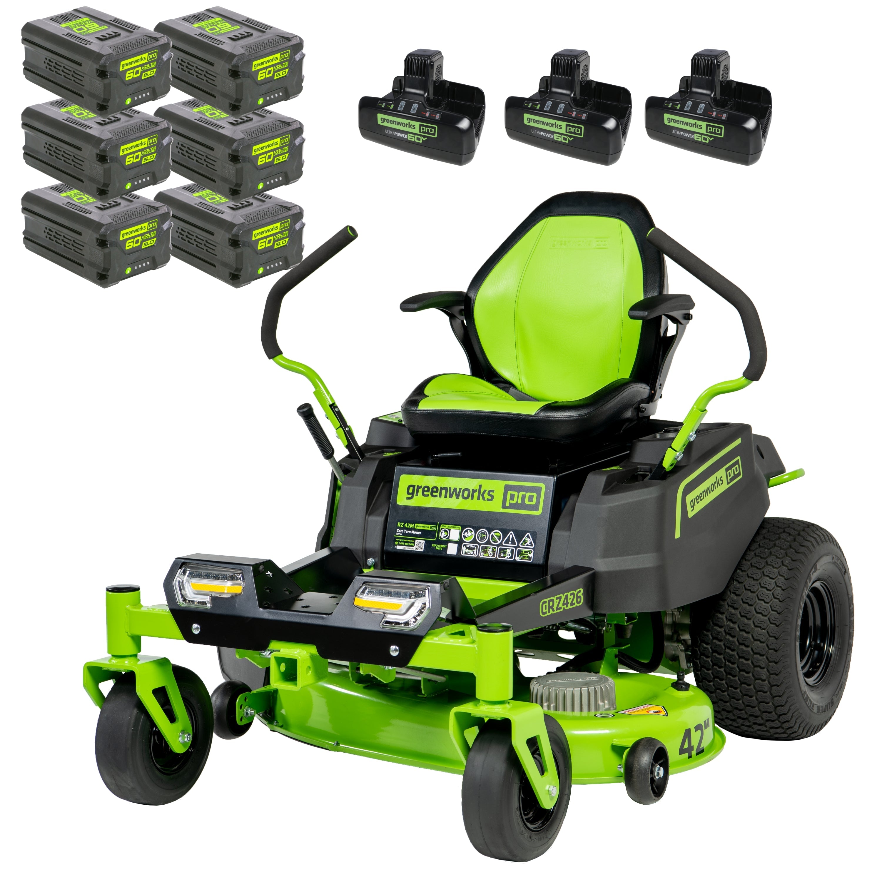 80V 42" Cordless Battery CrossoverZ Zero Turn Lawn Mower, (6) 5.0Ah Batteries and (3) Dual-Port Turbo Chargers, CRZ4281 MegaBDM