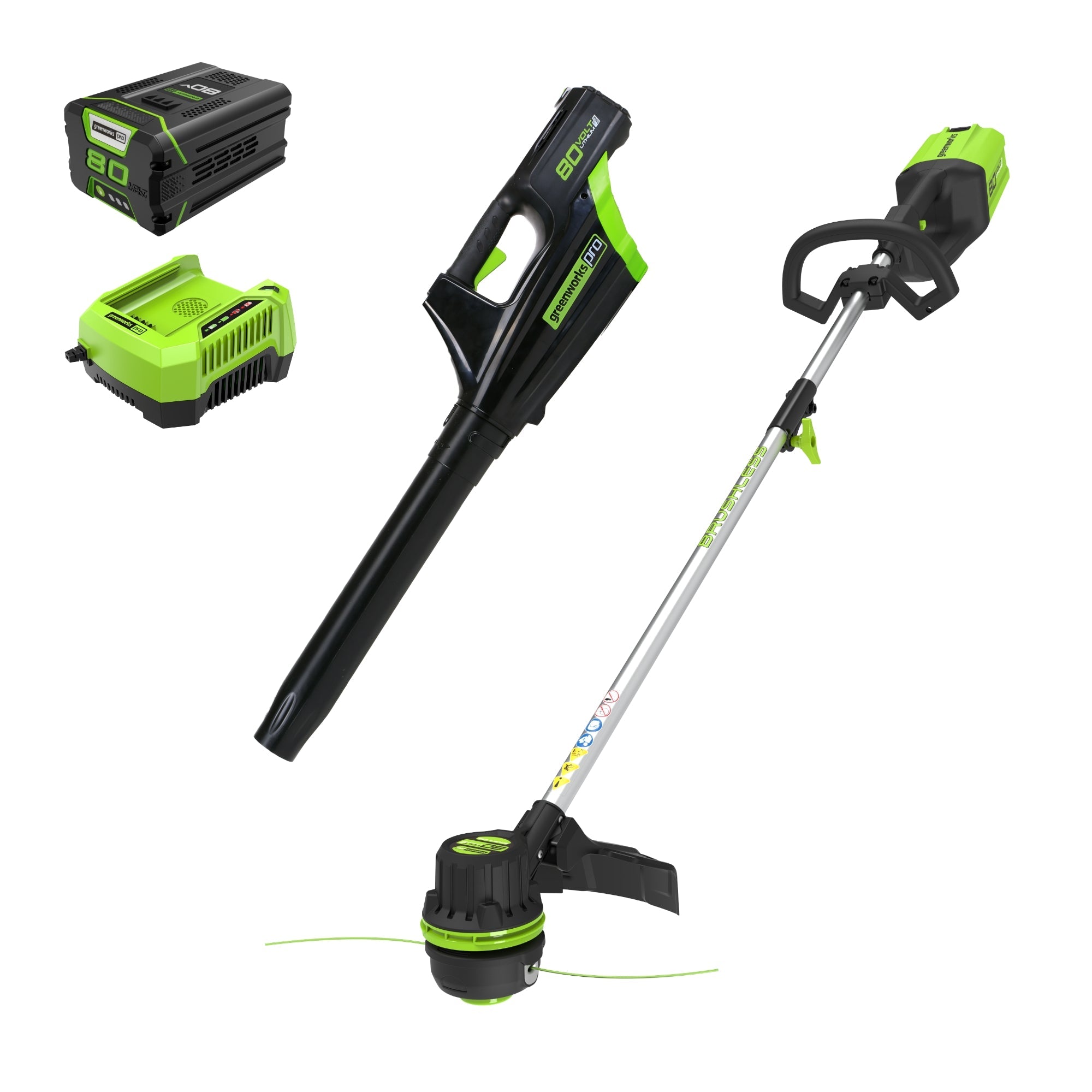 Pro 80V 16" Brushless String Trimmer & 500CFM Leaf Blower Combo w/ 2.0 Ah Battery & Charger MegaBDM