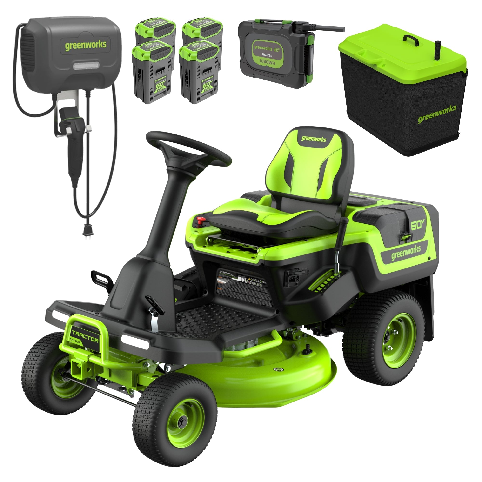 60V 30" CrossoverT Riding Lawn Tractor, Bagger Included, (4) 8.0 Ah (1) 20.0Ah Batteries and 600-Watt Charger, CRT3062 MegaBDM