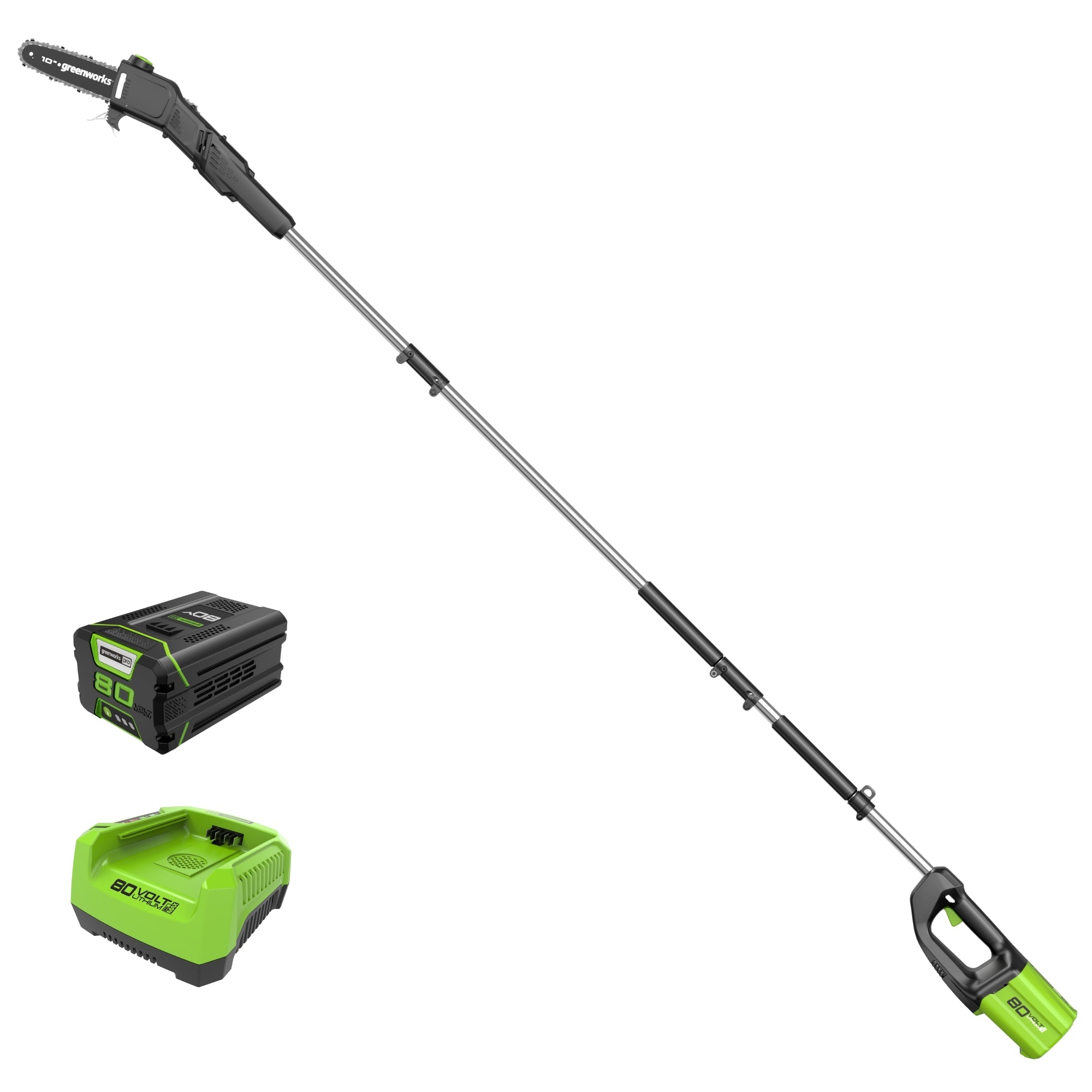 80V Cordless 10" Brushless Pole Saw: 2.0 Ah Battery and Rapid Charger MegaBDM
