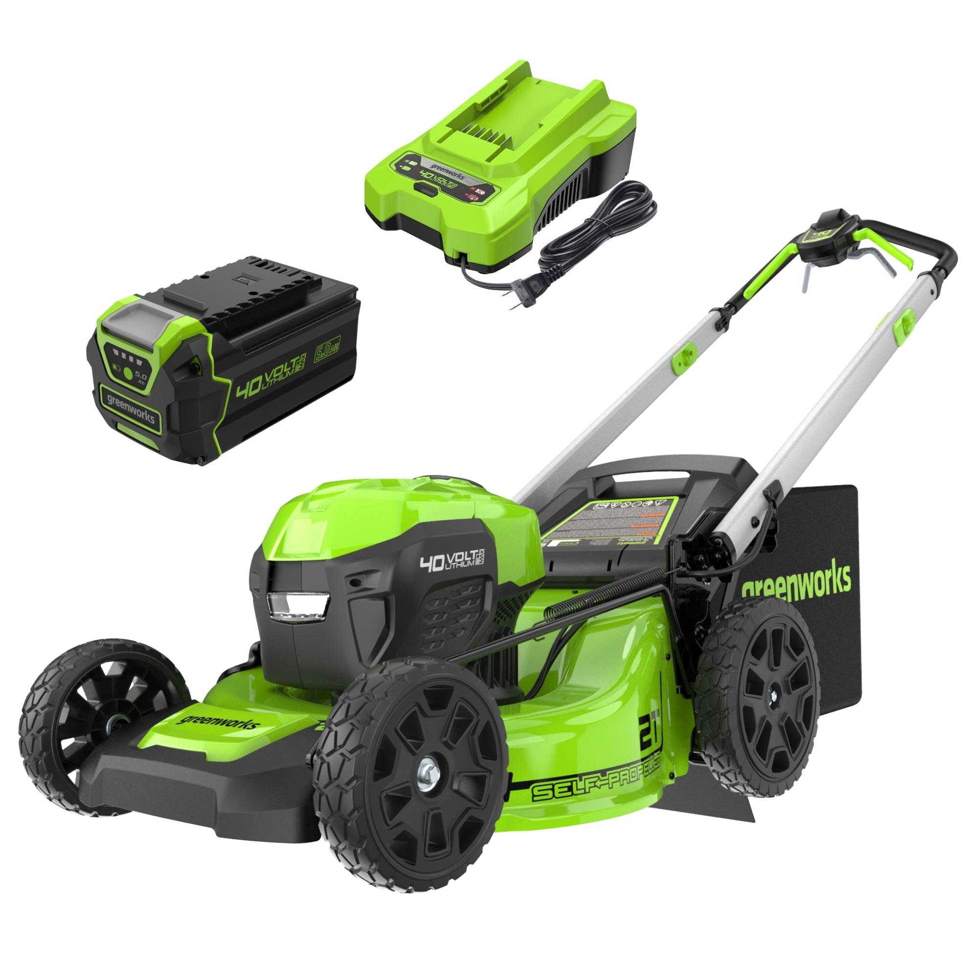 40V 21" Cordless Battery Self-Propelled Lawn Mower: 5.0Ah Battery and Charger, LM2154S MegaBDM