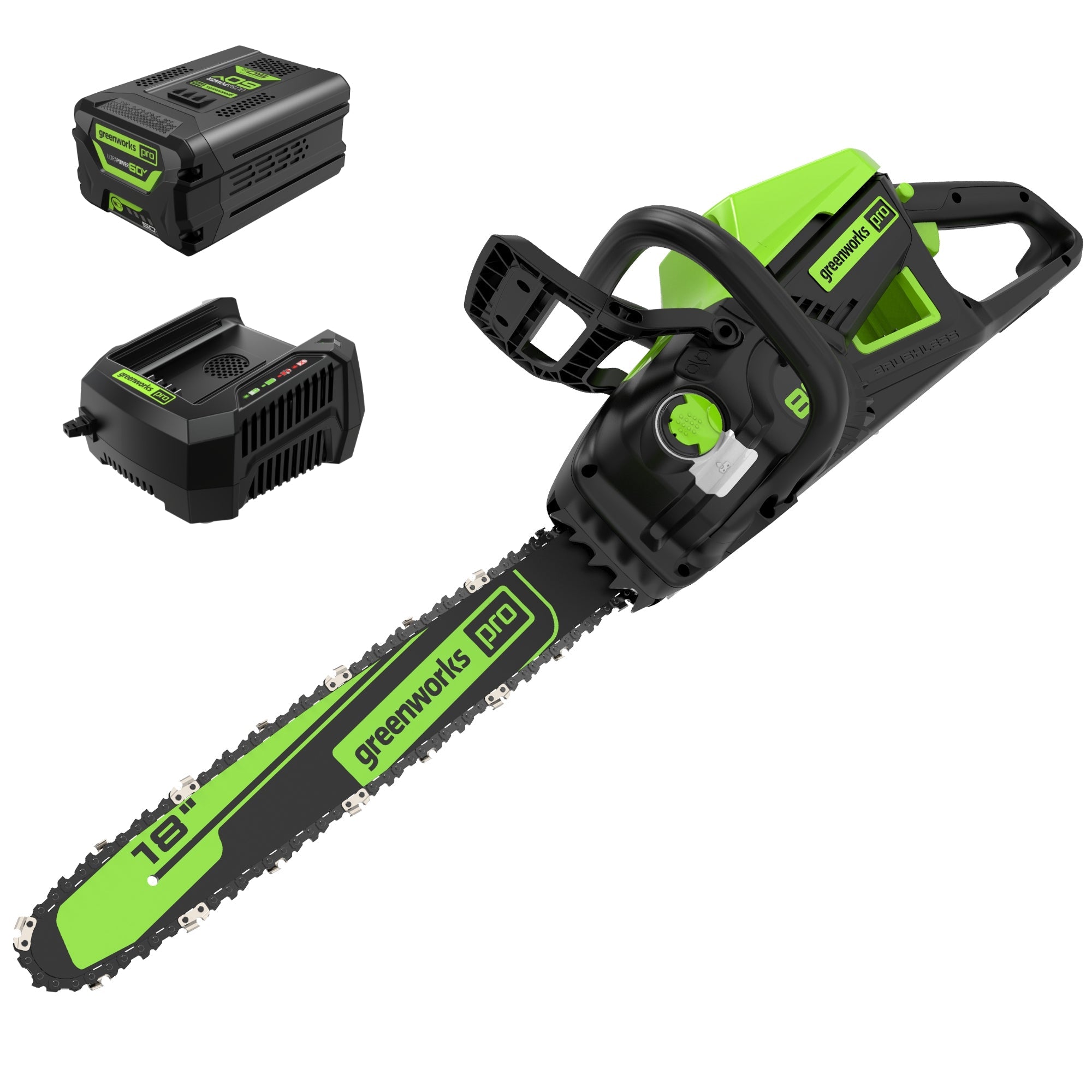 60V 18" Cordless Battery Brushless 2.5kW Chainsaw: 5.0 Ah Battery and Rapid Charger MegaBDM