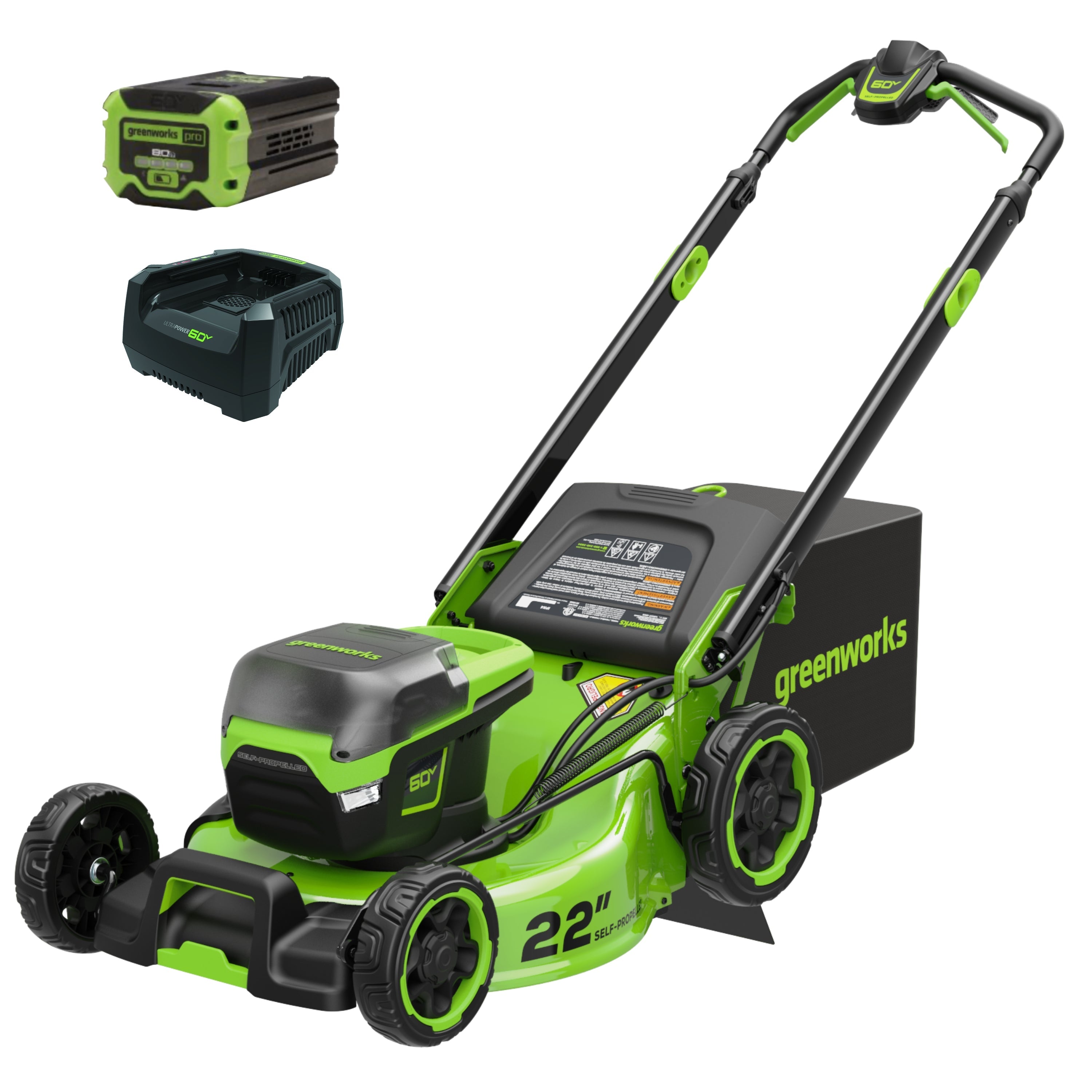 OPEN BOX 60V 22" Cordless Battery Self-Propelled Lawn Mower, 8.0 Ah Battery and 6A Charger, LM2206S MegaBDM