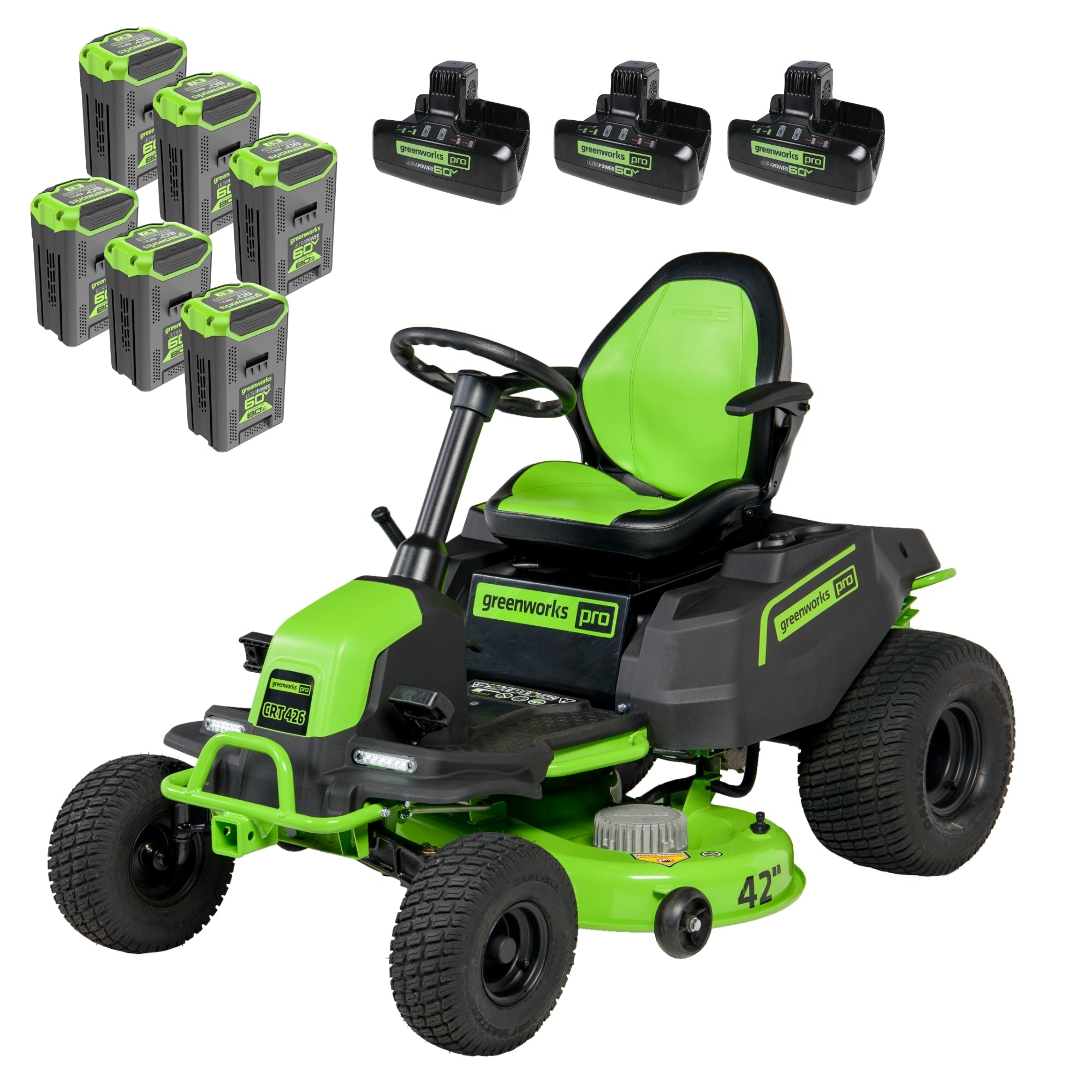 60V 42" Cordless Battery CrossoverT Riding Lawn Mower: (6) 8.0 Ah Batteries and (3) Dual-Port Turbo Chargers, CRT4261 MegaBDM