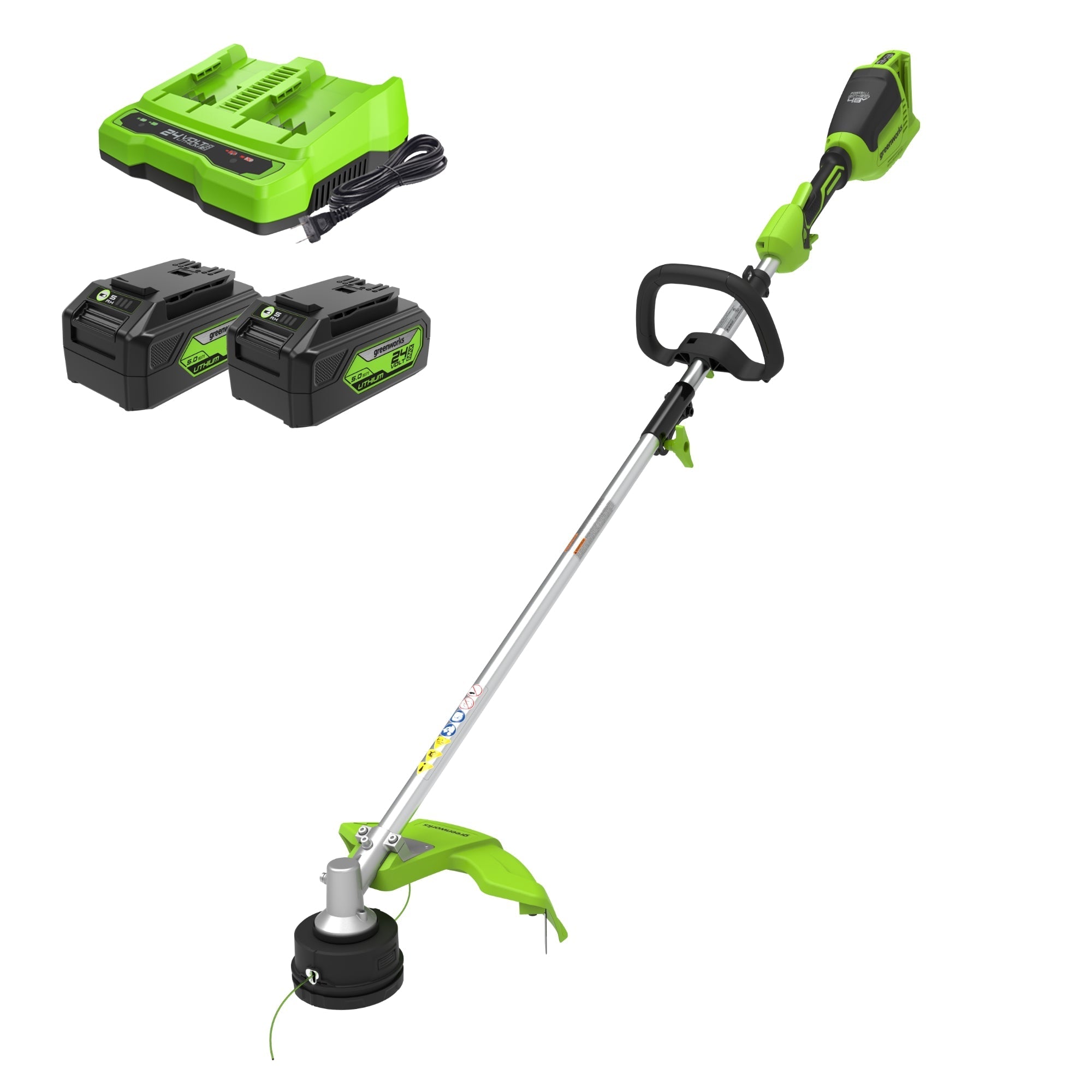 48V (24V x 2) 16" Cordless Battery String Trimmer (Attachment Capable): (2) 4.0 Ah USB Batteries and Dual-Port Charger MegaBDM