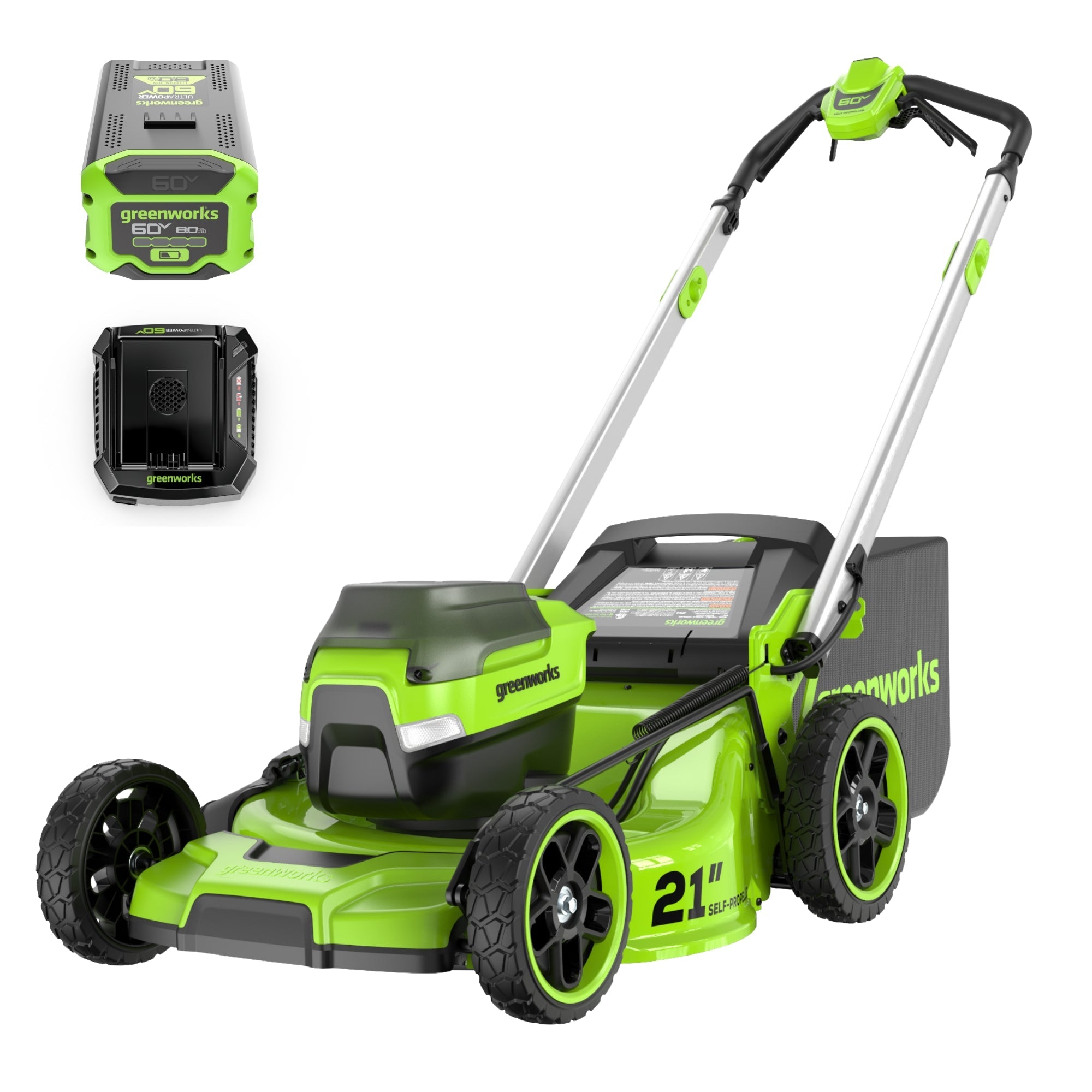 OPEN BOX 60V 21" Cordless Battery Dual Blade Self-Propelled Mower, (1) 8Ah battery and 6A Charger, LM2146S MegaBDM