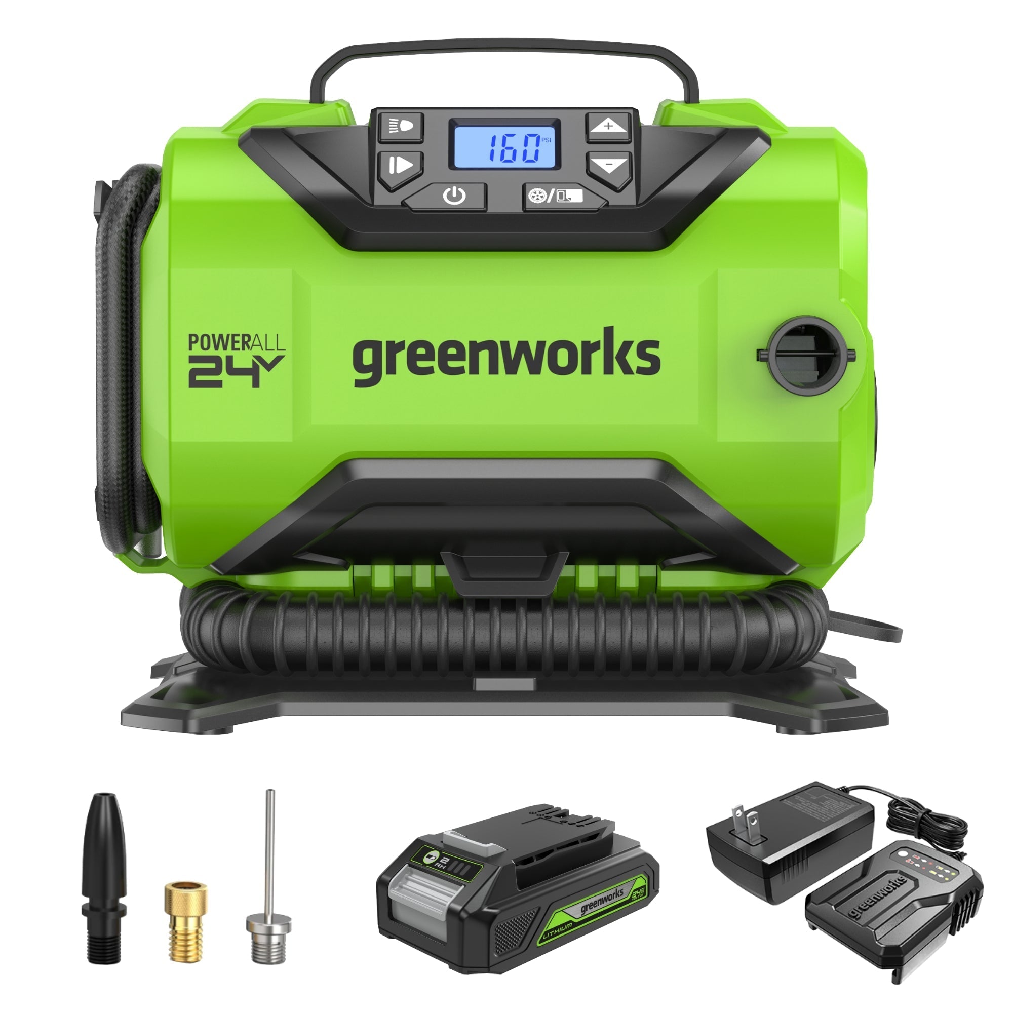 24V Cordless Battery Inflator: 2.0 Ah Battery and Charger MegaBDM