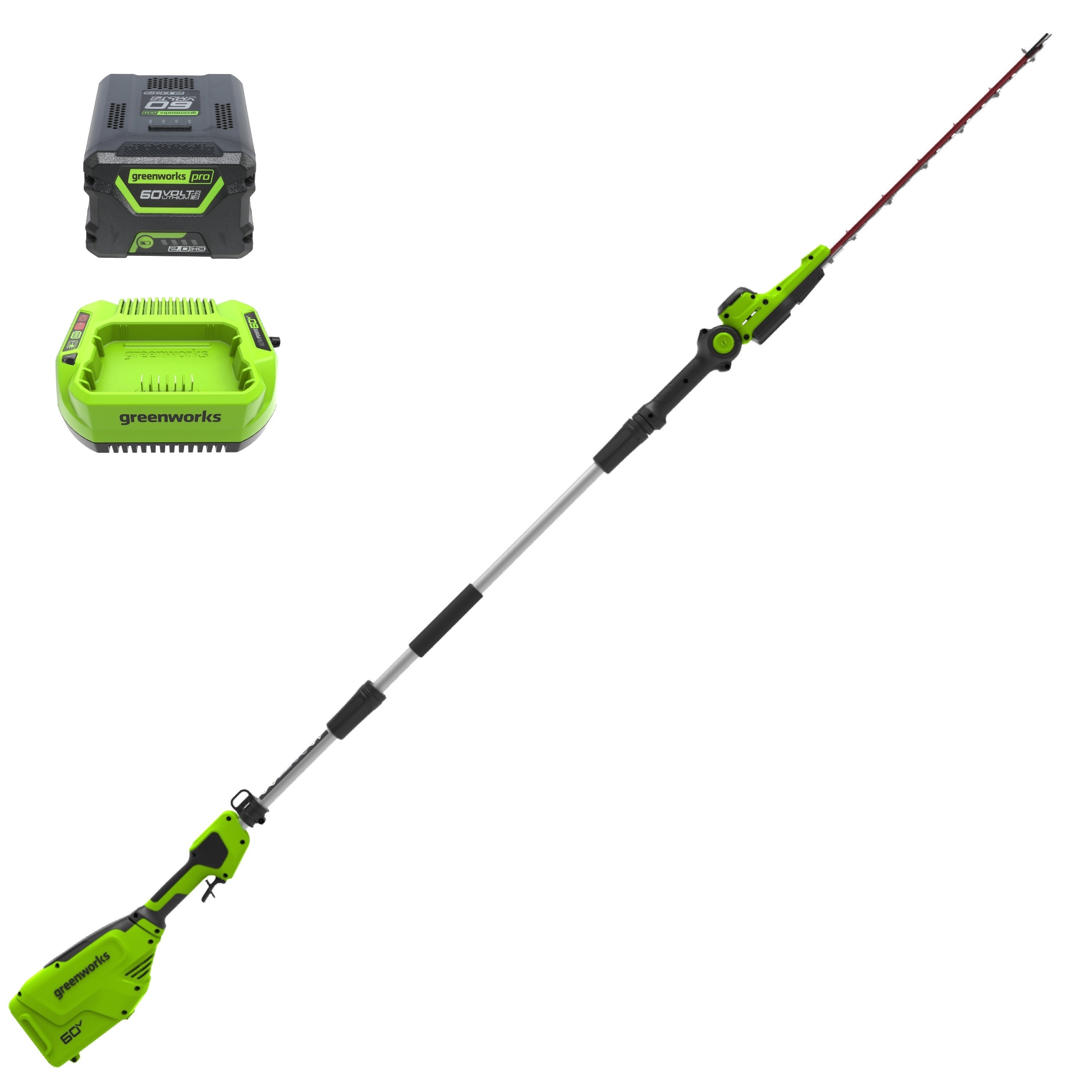 60V 20" 6-position Cordless Battery Pole Hedge w/ 2Ah Battery and 3A Charger MegaBDM