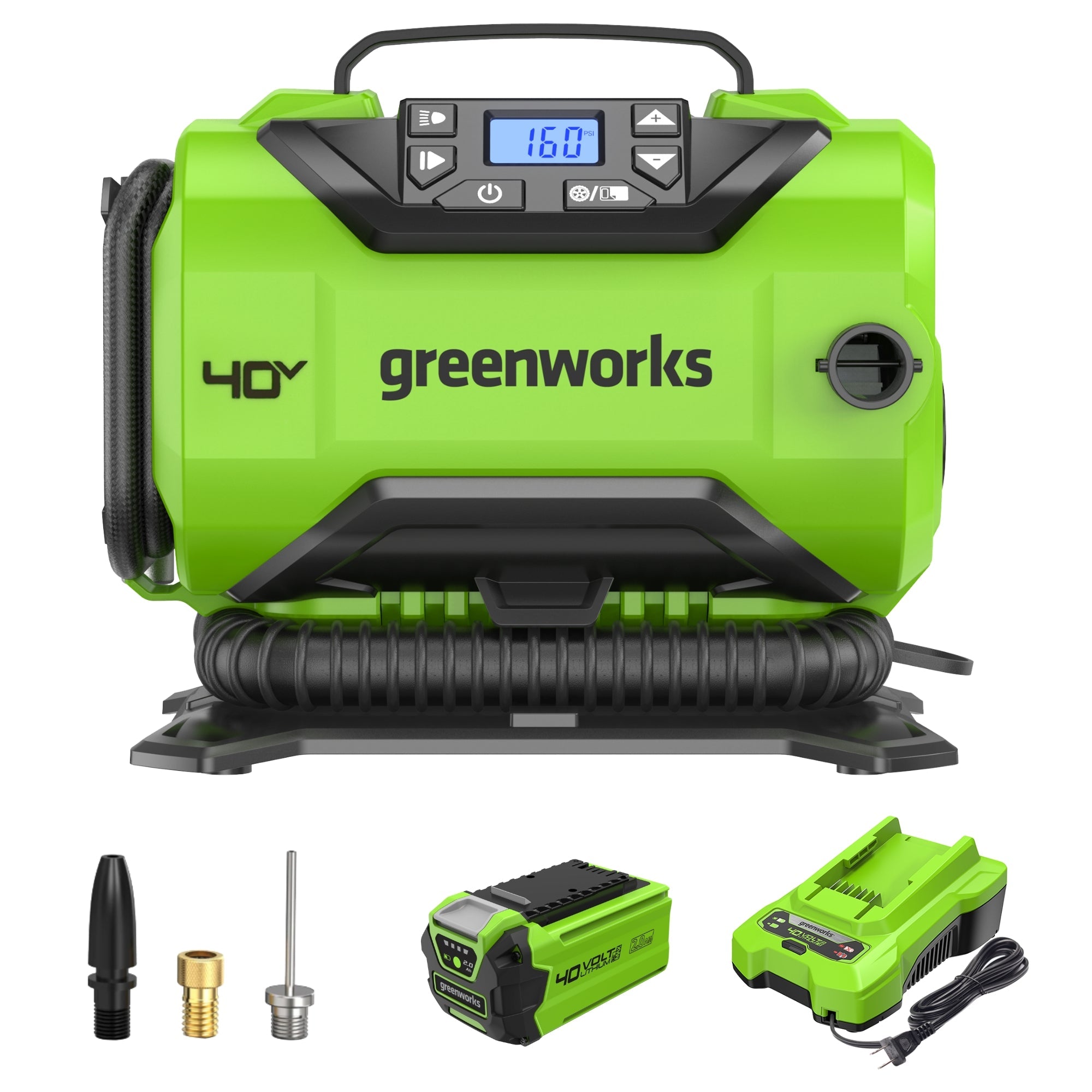 40V Cordless Battery Inflator: 2.0 Ah Battery and Charger MegaBDM