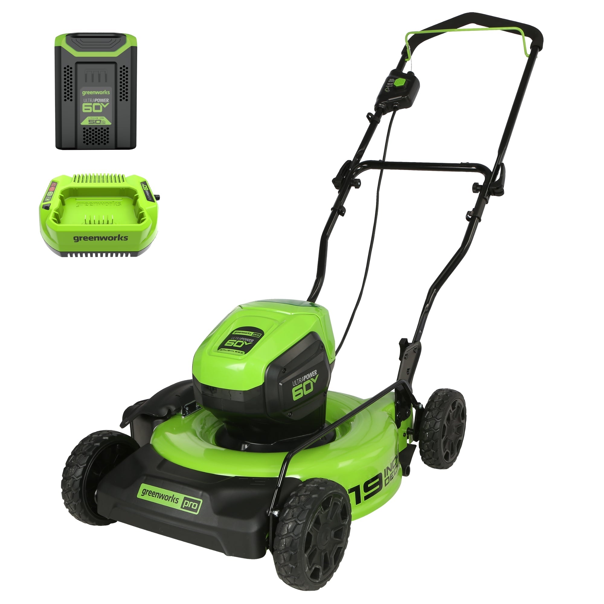 60V 19" Cordless Battery Push Lawn Mower w/ 5.0Ah Battery & Charger, LM1906 MegaBDM