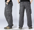 Men's 100% Cotton Tactical Cargo Pants Safari Work Trousers with Multi-Pocket Loose Outdoor Hiking Sports Overalls