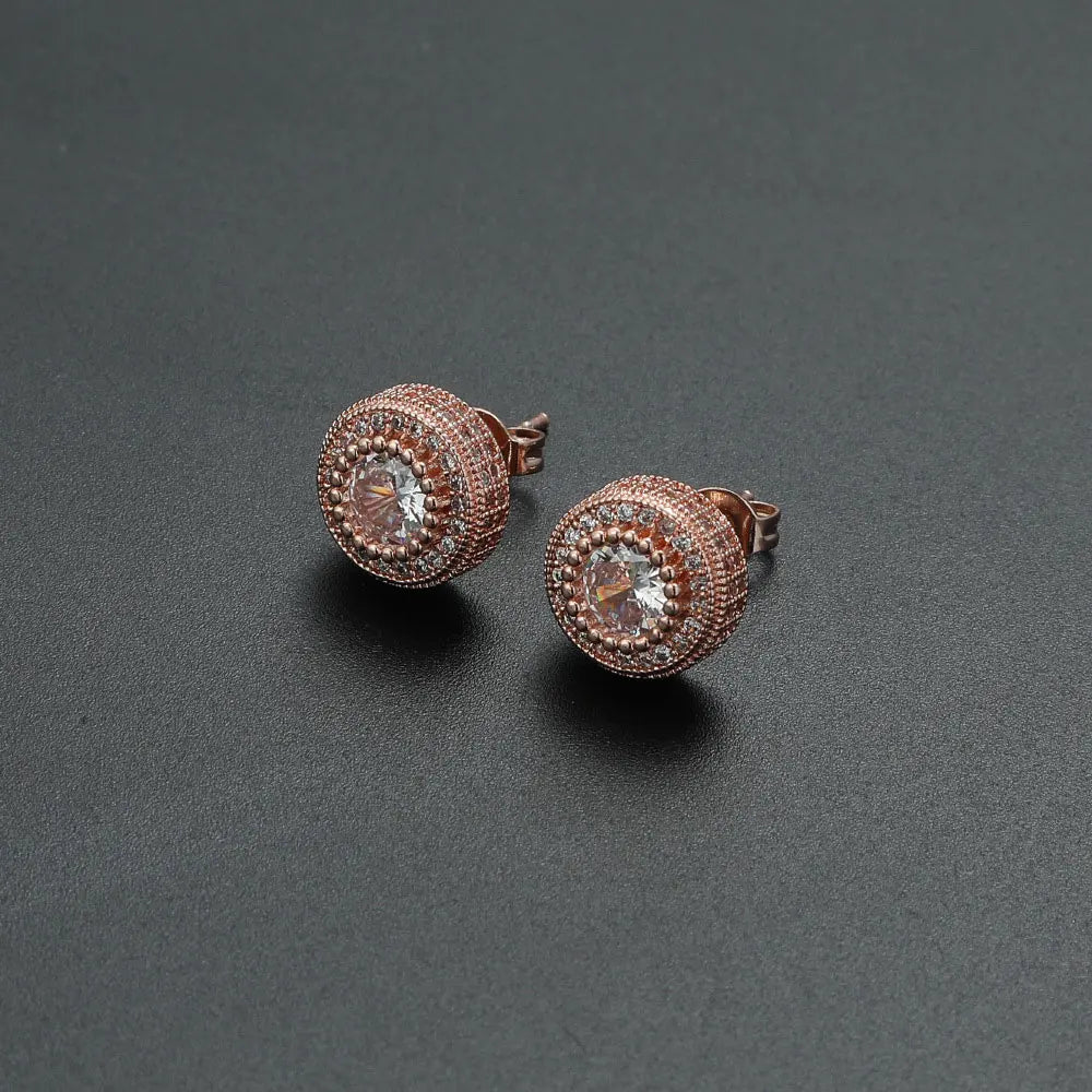 Low MOQ Wholesale Stainless Steel Zircon Round Classic Silver Plated Stud Men Hiphop Party Earrings
