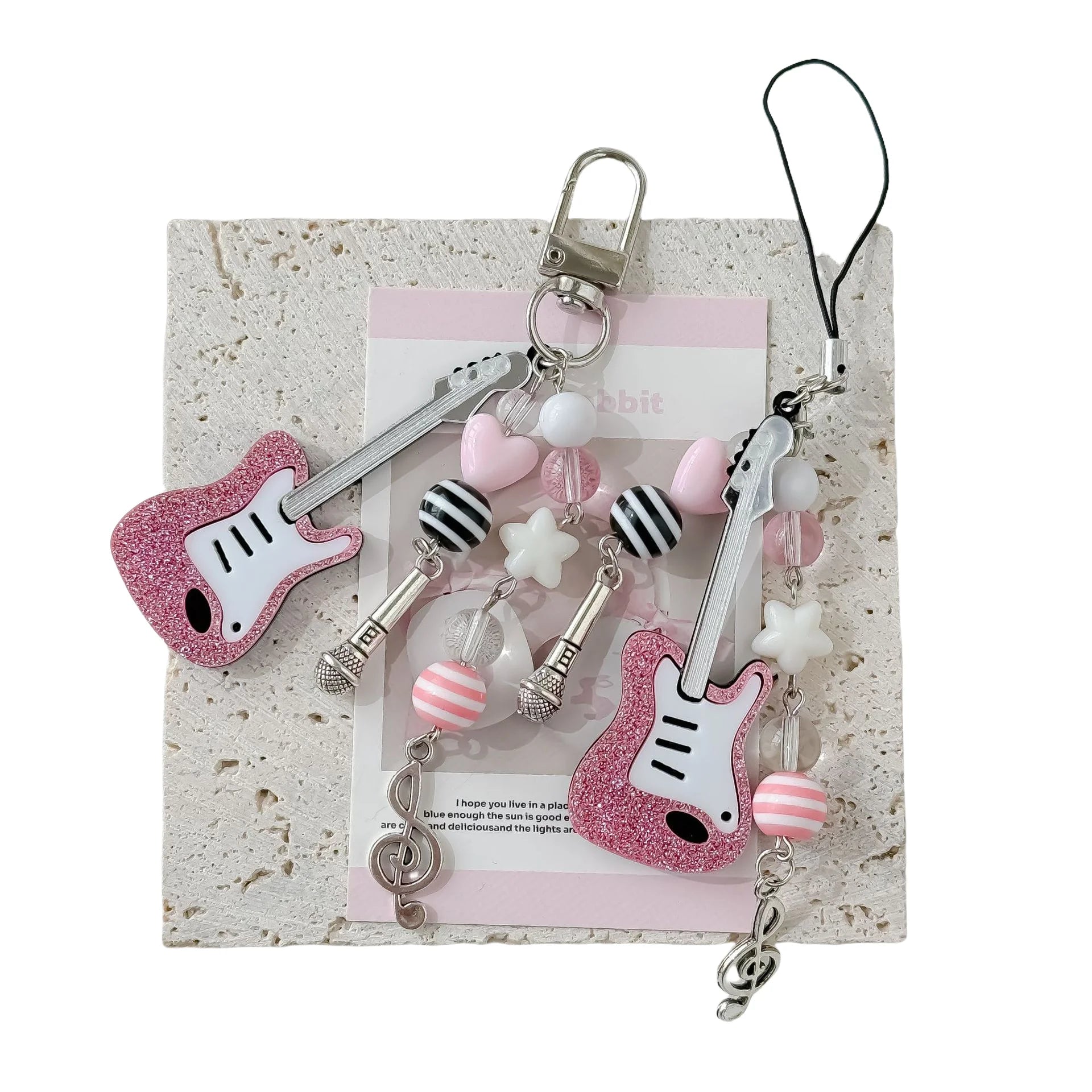 [Musician] Pink Violin Mobile Phone Pendant Millennium Style Star Note Hanging Ornament Card Album Bag Hanging Keychain