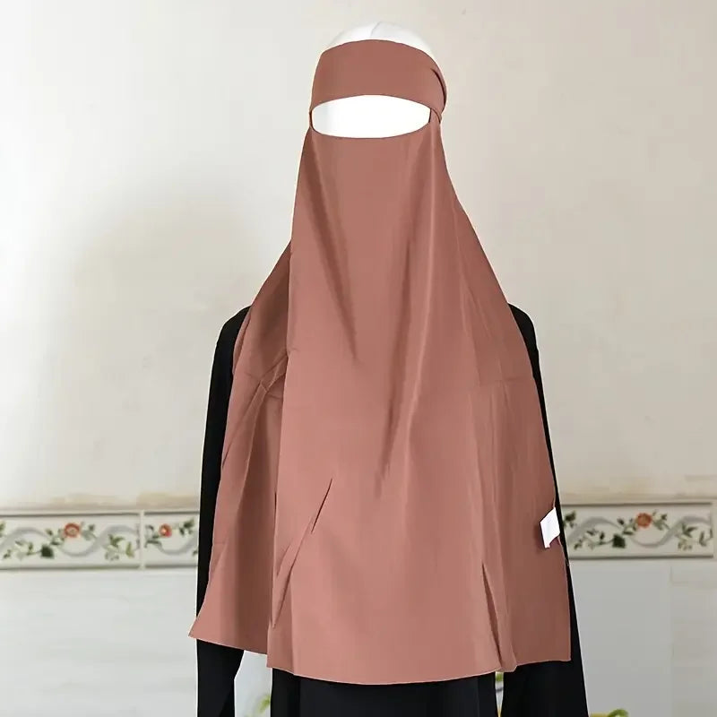 Women Muslim Solid Color Niqab Hijab Saudi Style Hoodie Niqab Islam Classic Niqab with Headcover for lady
