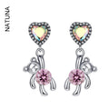Natuna Silver 925 Bear Pink Zircon Luxury Chic Heart Shape Korean Style Hoop Earrings for Women