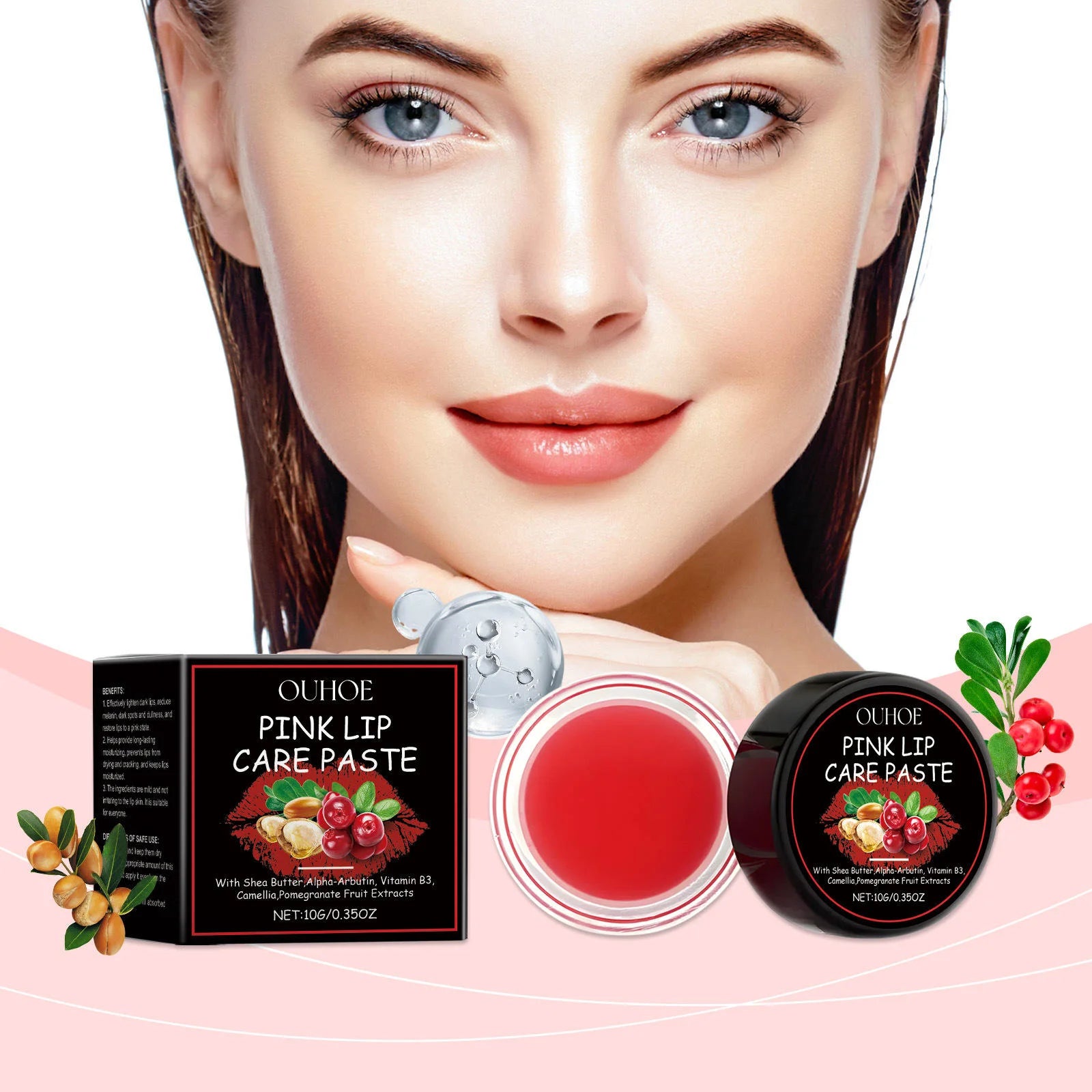 Vegan Pink Lip Care Lightening Cream Organic Shea Butter Alpha-Arbutin for Dark Spot Removal Natural Repair Moisturizing for Lip